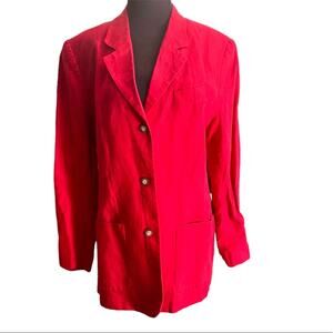 Vtg 90s L.L. Bean Red Linen Minimalist Classic Office Preppy Boyfriend Blazer 12